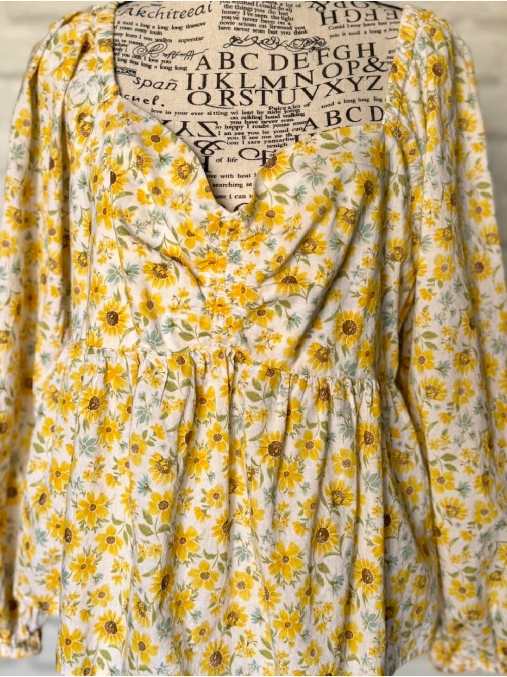Yellow Sunflower Floral Peasant Blouse